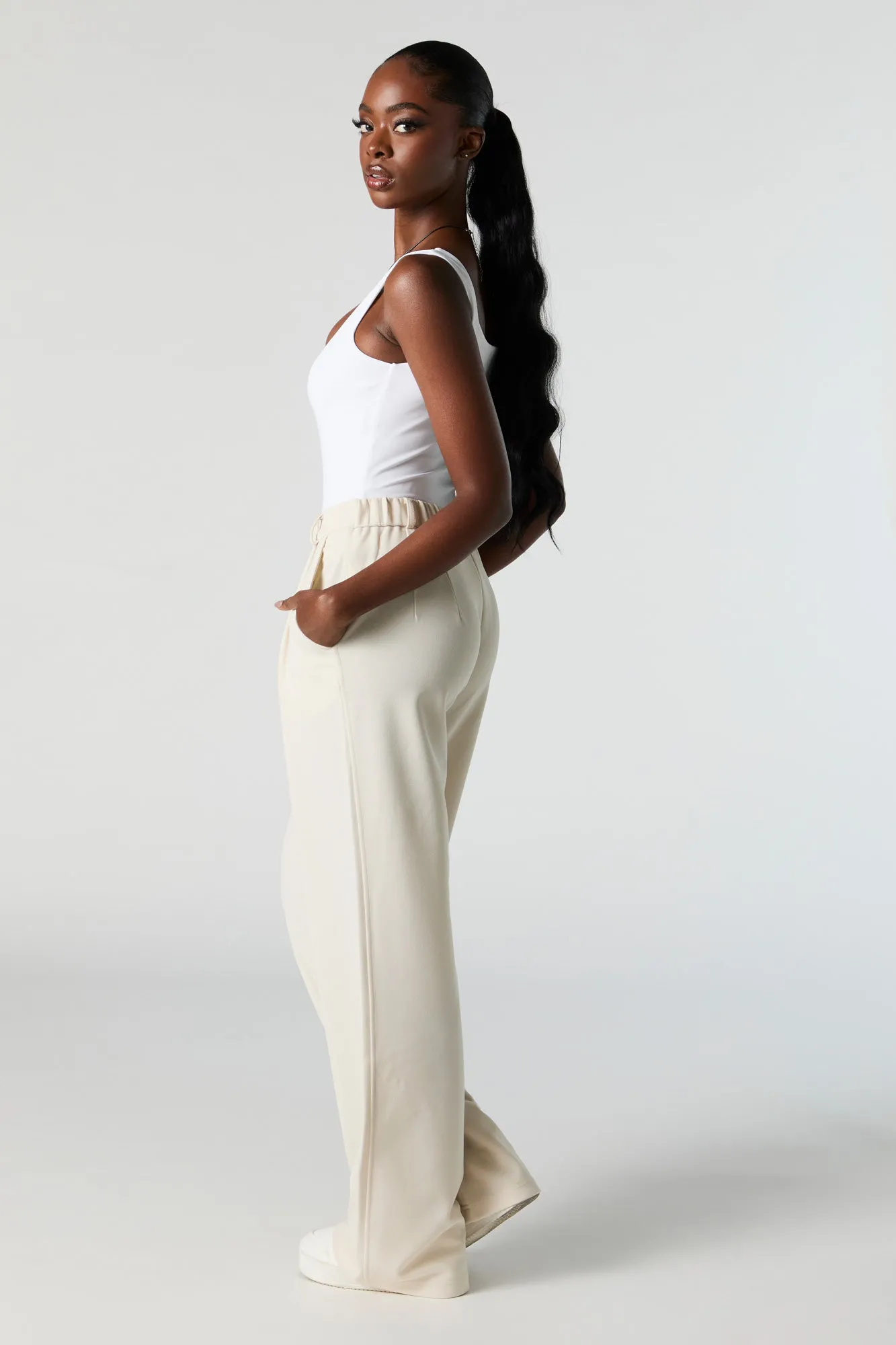 Straight Leg Dress Pants in Crepe Fabric