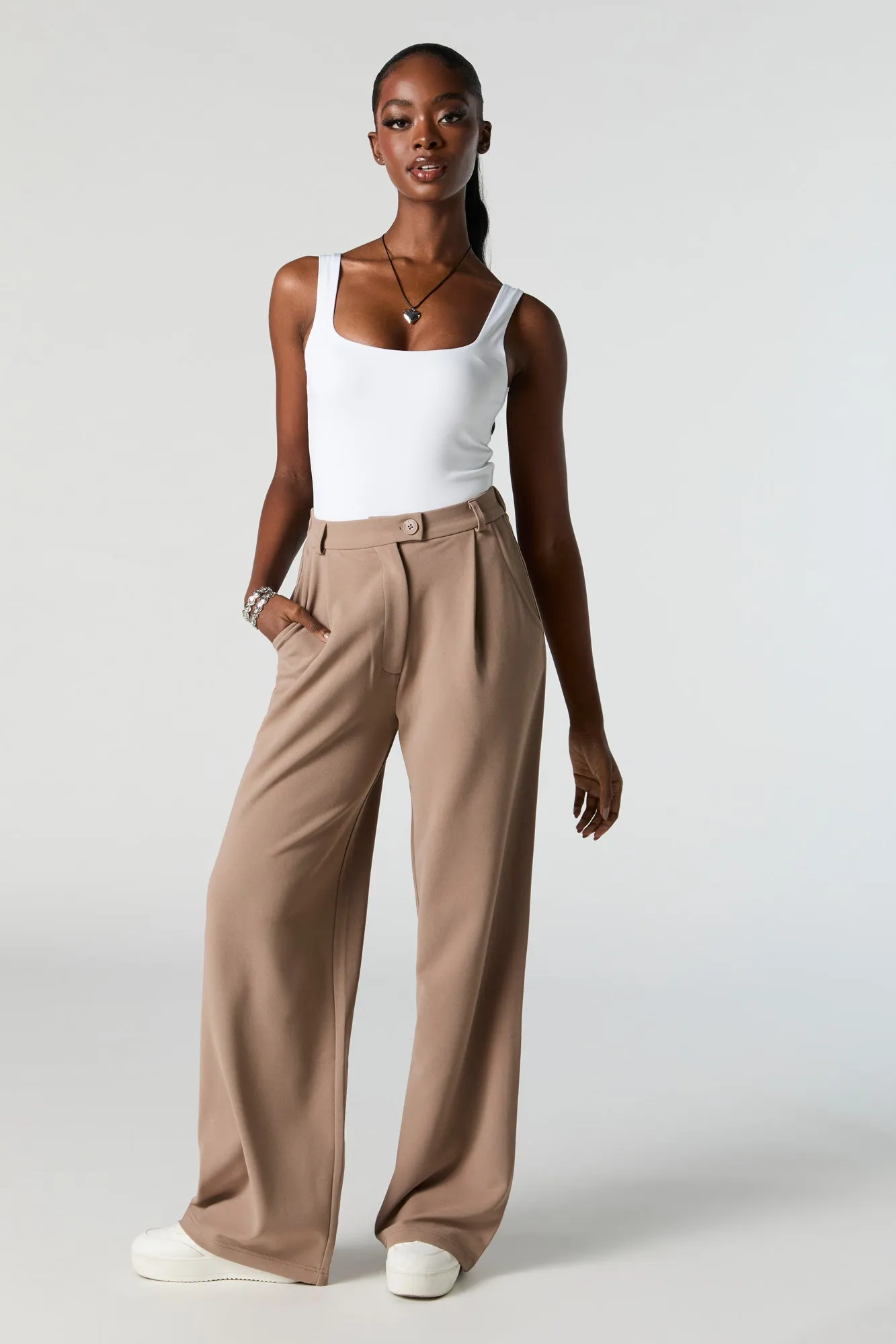 Straight Leg Dress Pants in Crepe Fabric