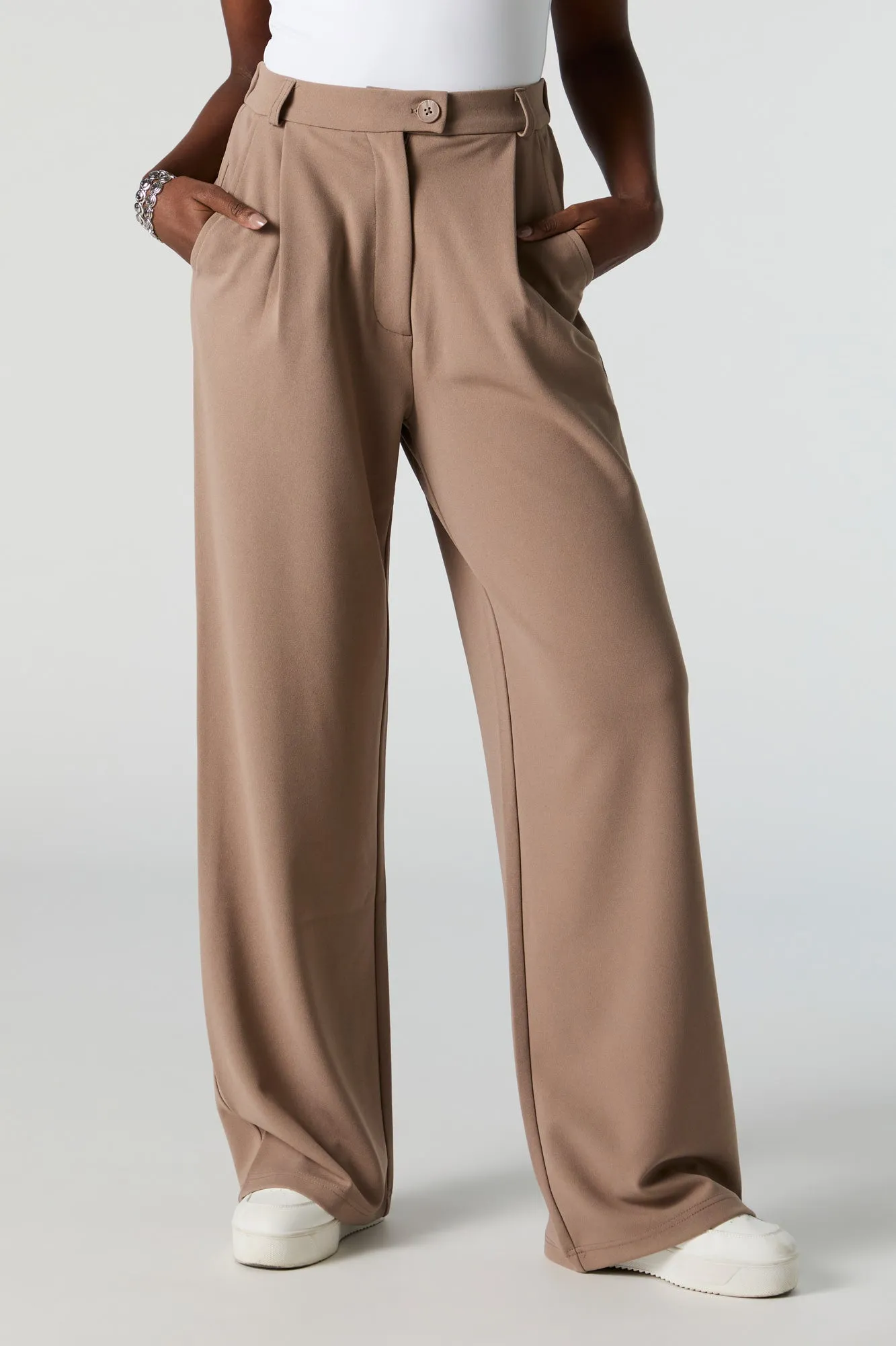 Straight Leg Dress Pants in Crepe Fabric