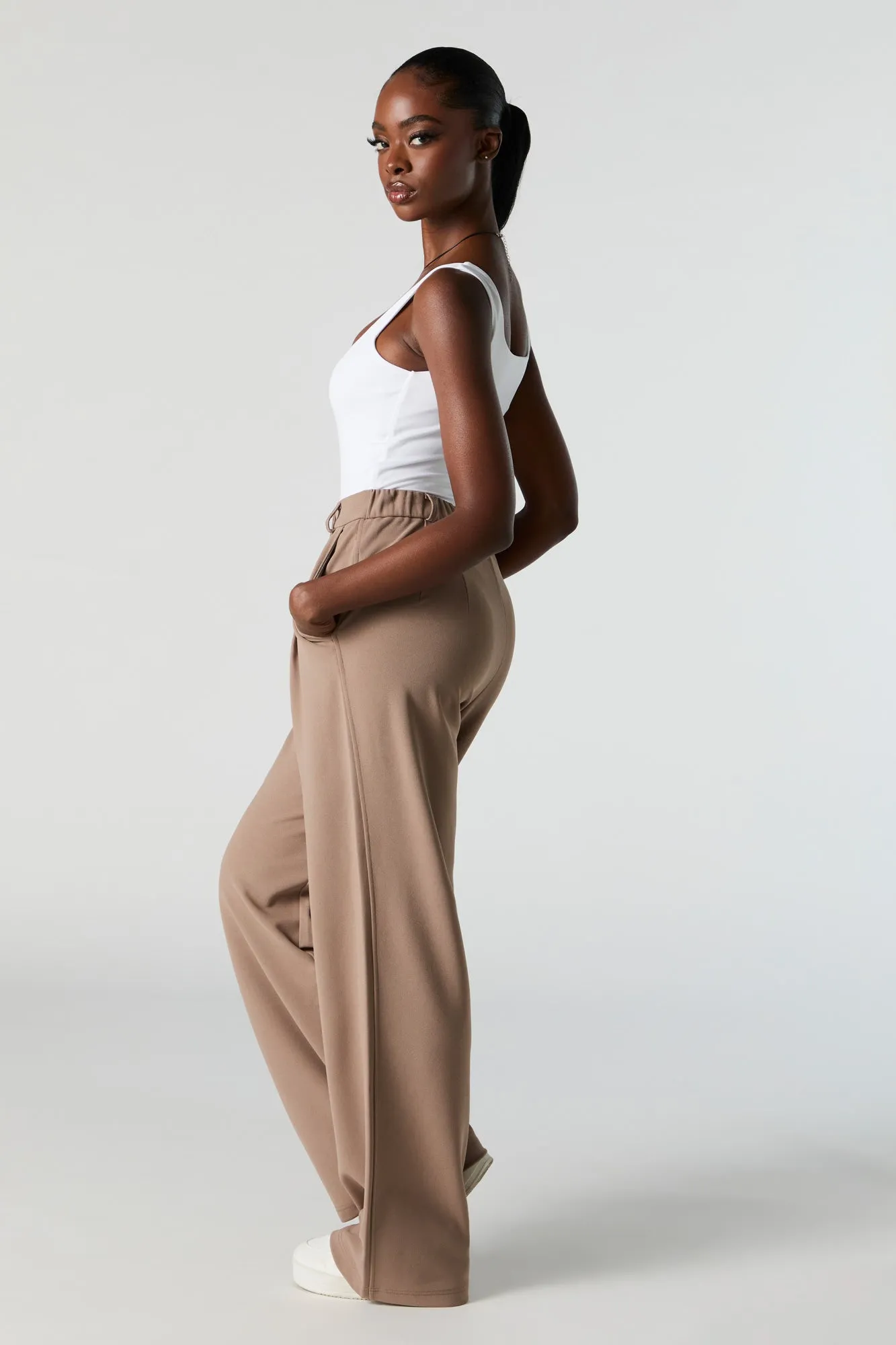 Straight Leg Dress Pants in Crepe Fabric