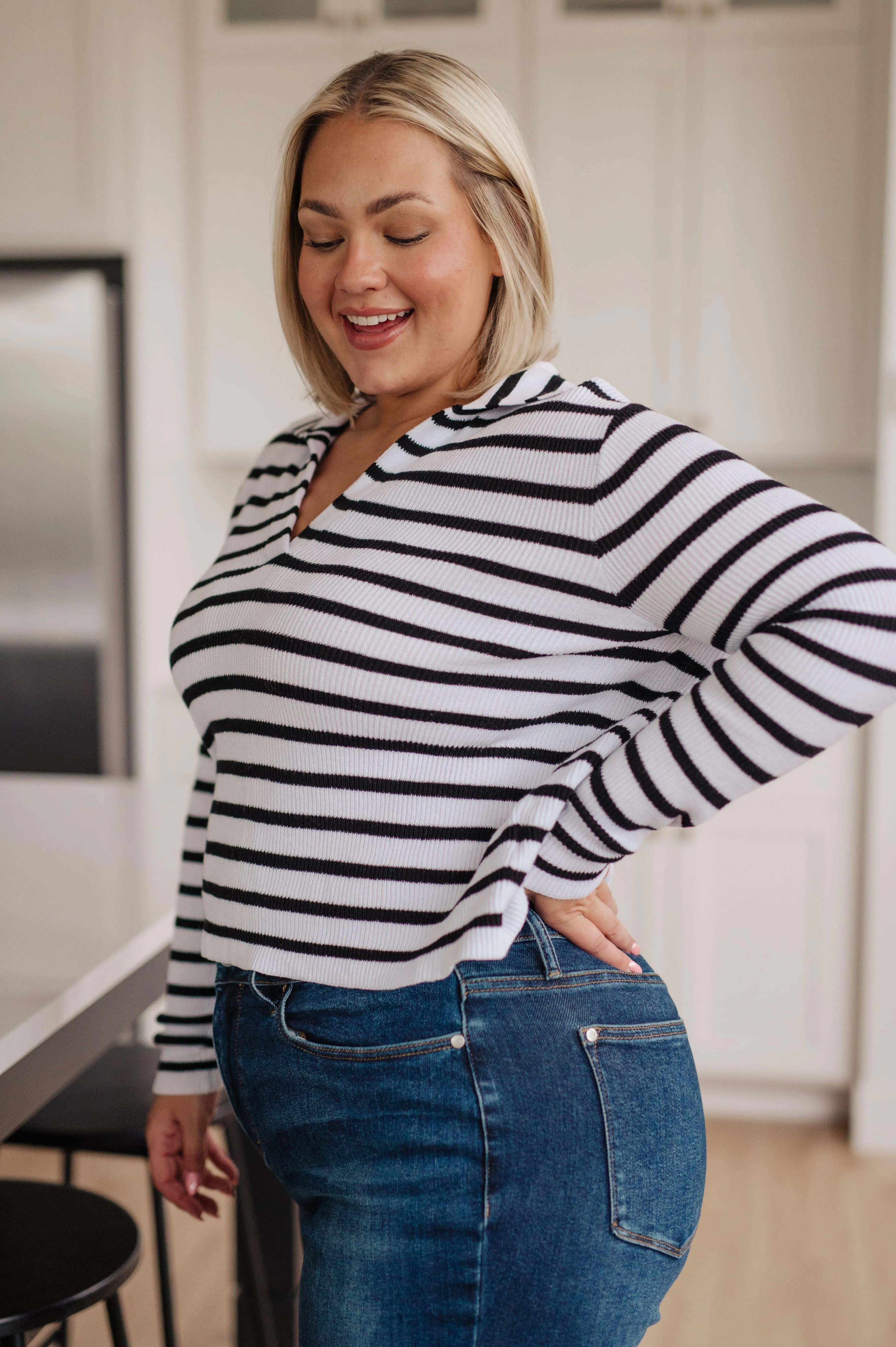 Striped V-Neck Sweater for Self Improvement