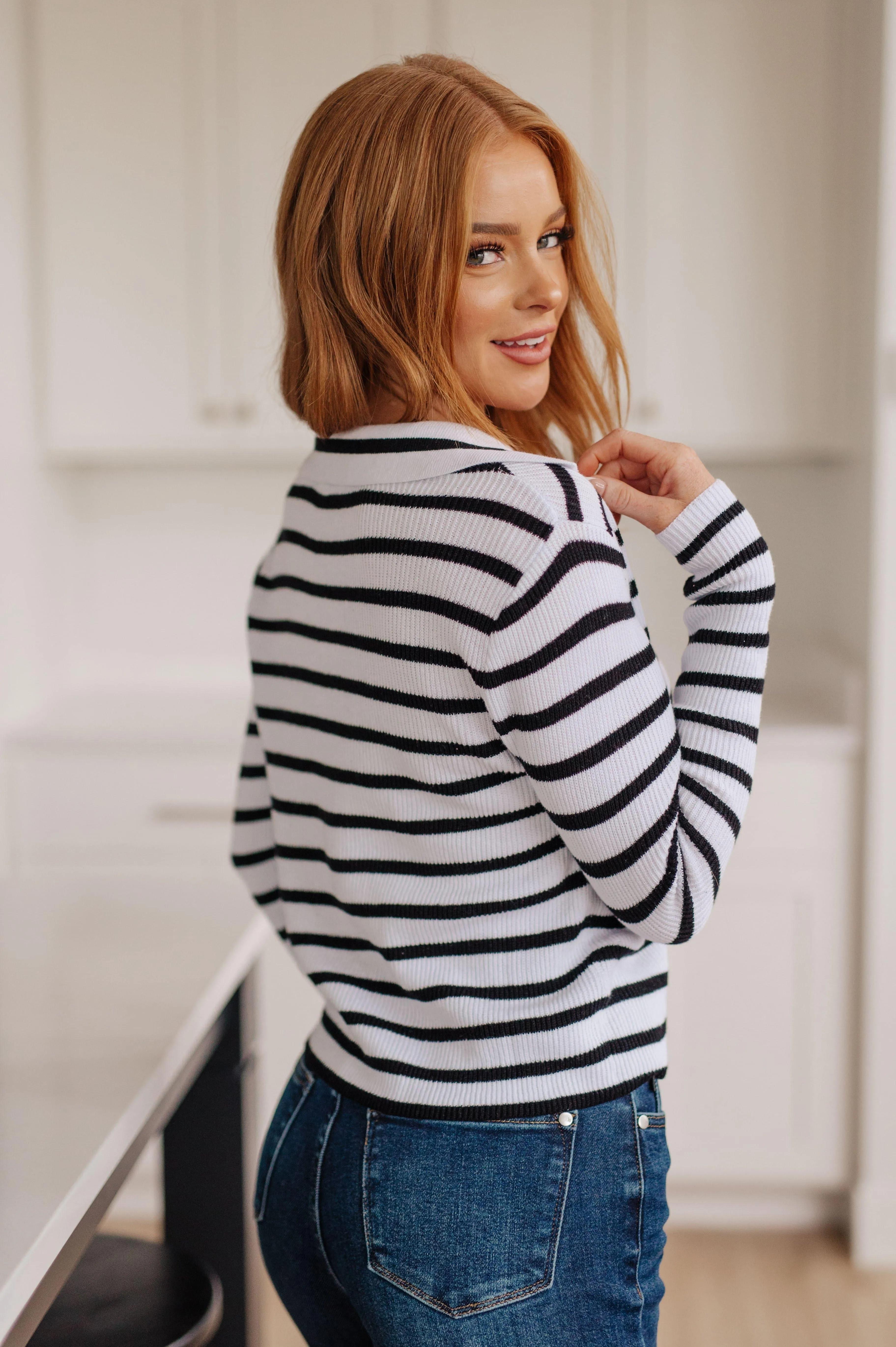 Striped V-Neck Sweater for Self Improvement