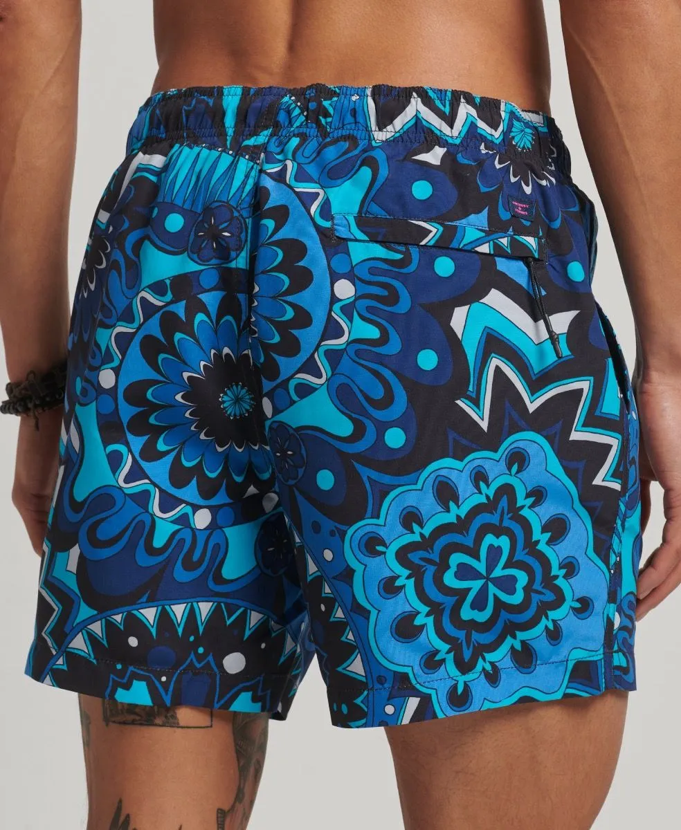 Psychedelic Blue Print Summer Swim Shorts for Men by Superdry