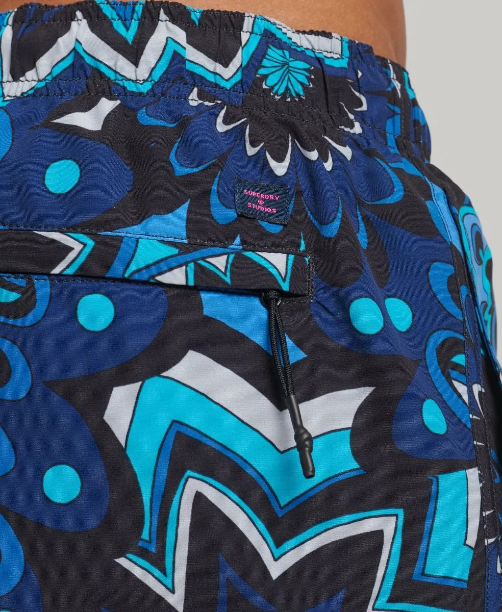 Psychedelic Blue Print Summer Swim Shorts for Men by Superdry