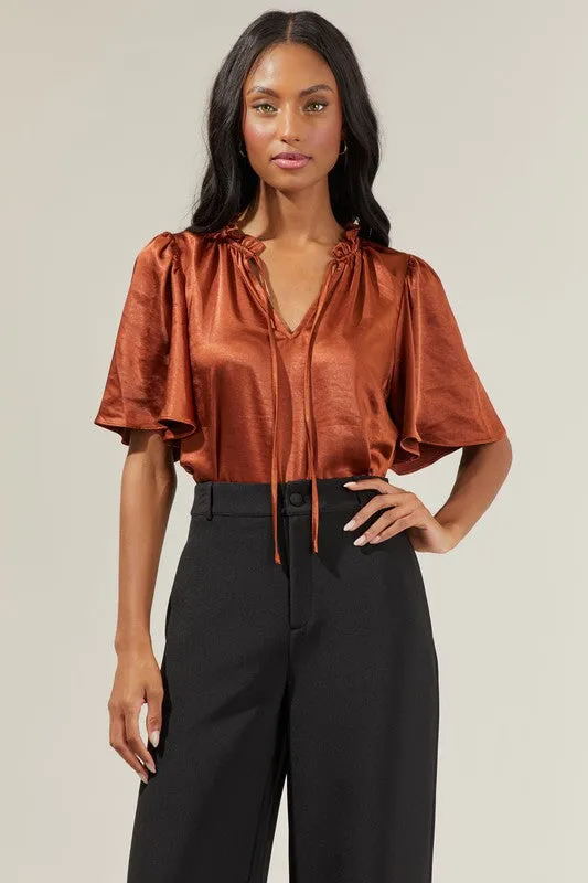 The Chocolate Drop Brown Satin Blouse