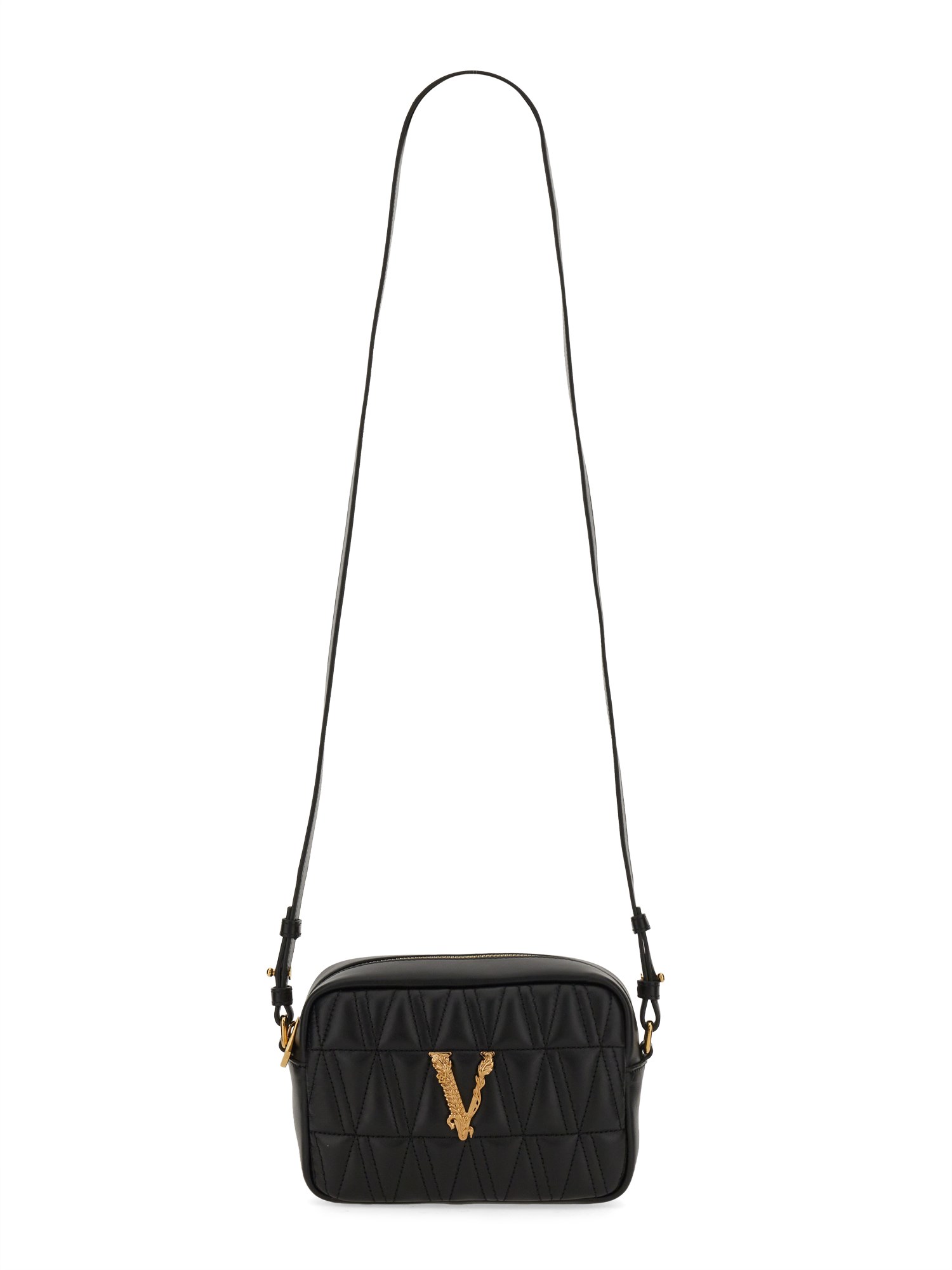 Versace Virtus Black Leather Shoulder Bag