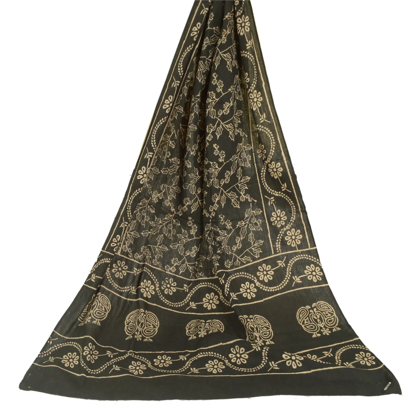 Vintage Black Cotton Dupatta Stole with Hand Beaded Scarves
