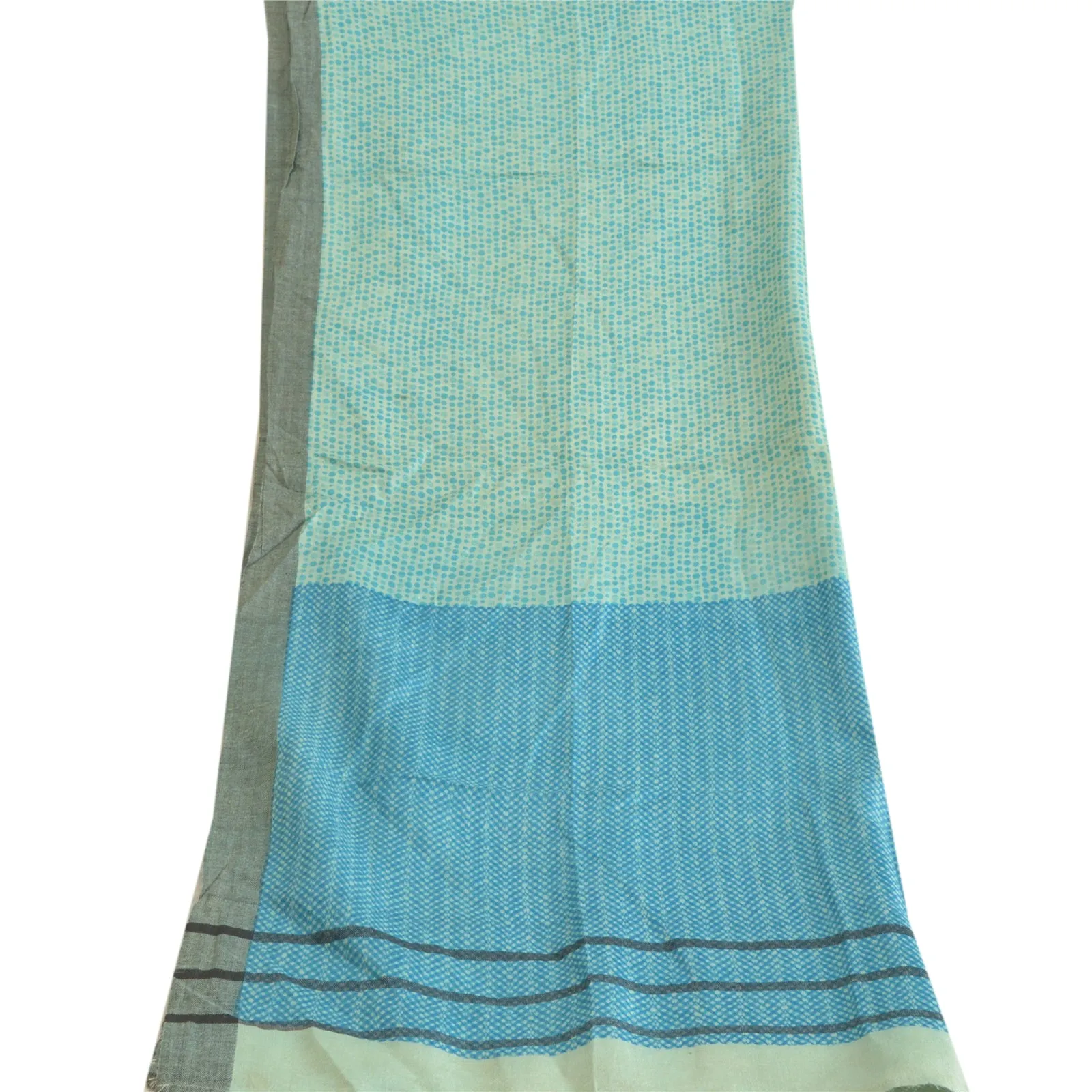 Vintage Blue Woolen Shawl Wrap Scarf - Sanskriti Long Dupatta Stole Printed