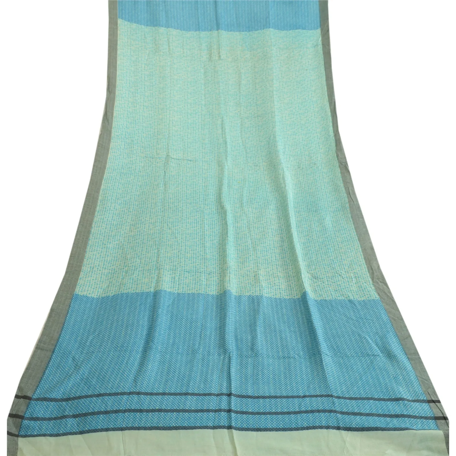 Vintage Blue Woolen Shawl Wrap Scarf - Sanskriti Long Dupatta Stole Printed