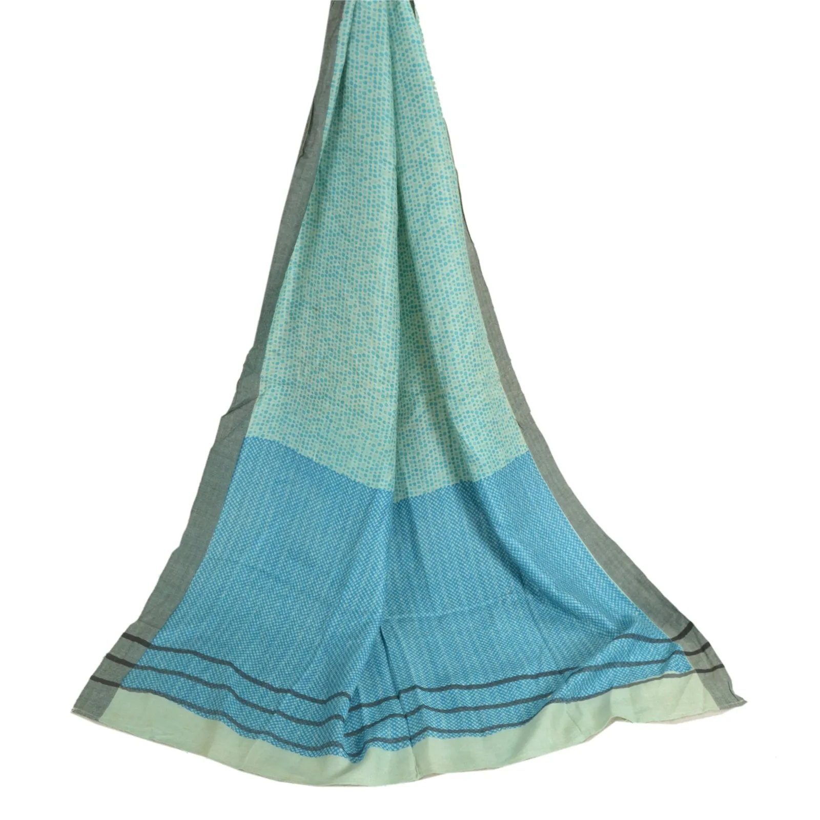 Vintage Blue Woolen Shawl Wrap Scarf - Sanskriti Long Dupatta Stole Printed