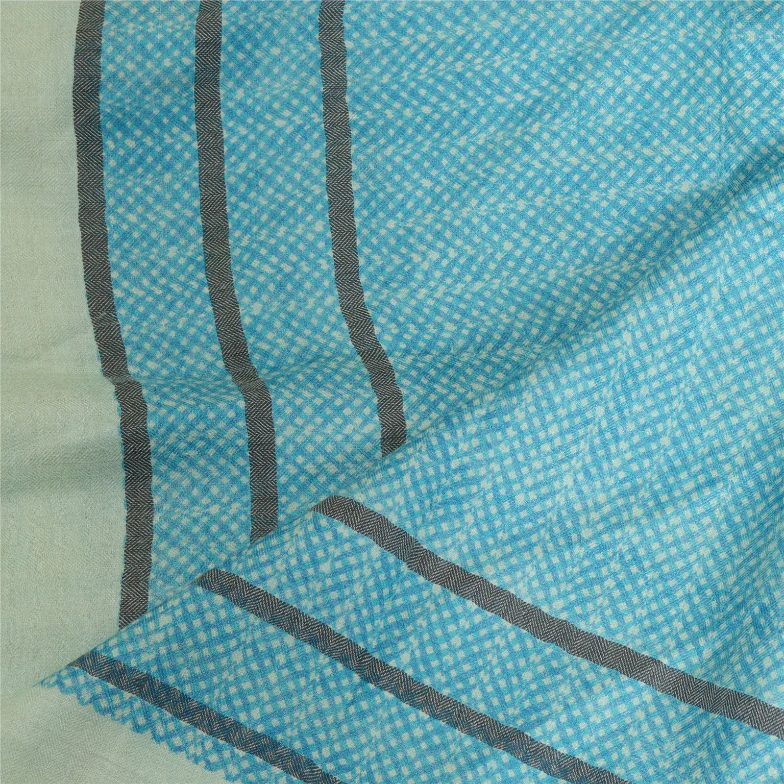 Vintage Blue Woolen Shawl Wrap Scarf - Sanskriti Long Dupatta Stole Printed