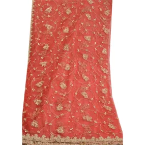 Vintage Red Long Dupatta Stole | Hand Beaded Net Mesh Veil Wrap Scarf