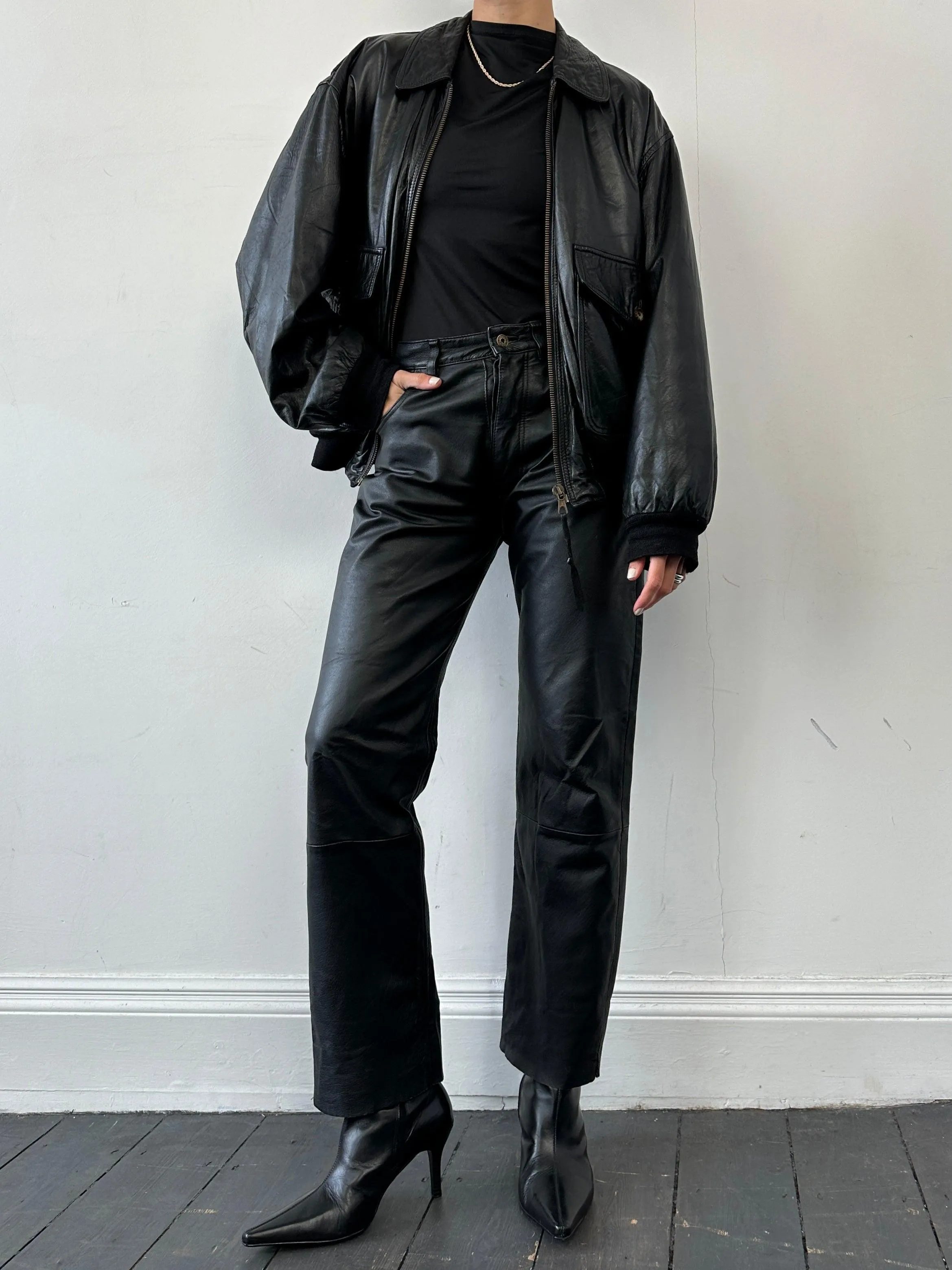 Vintage Straight Leg Leather Pants W30