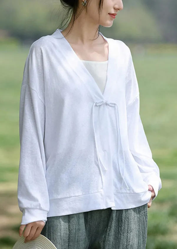 White Cotton Tassel Coat Long Sleeve