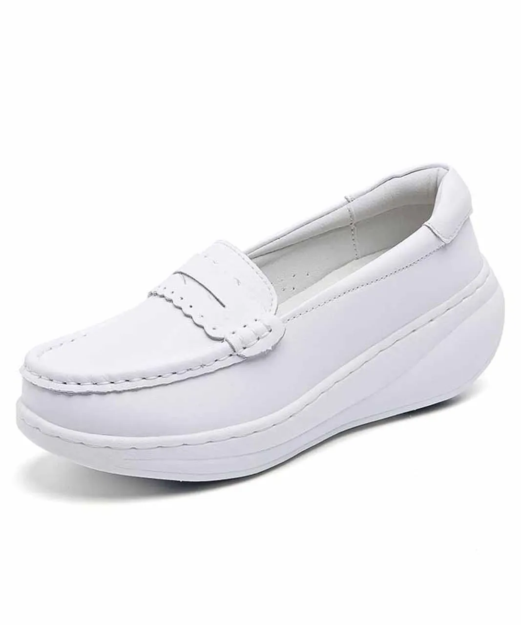 White Slip-On Sneaker with Rocker Bottom