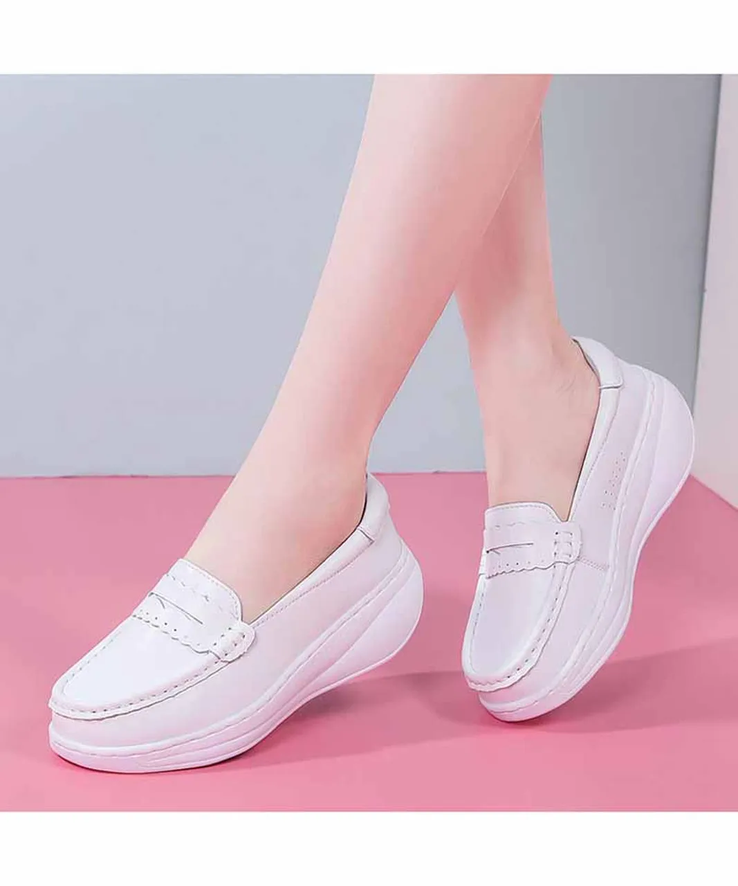 White Slip-On Sneaker with Rocker Bottom