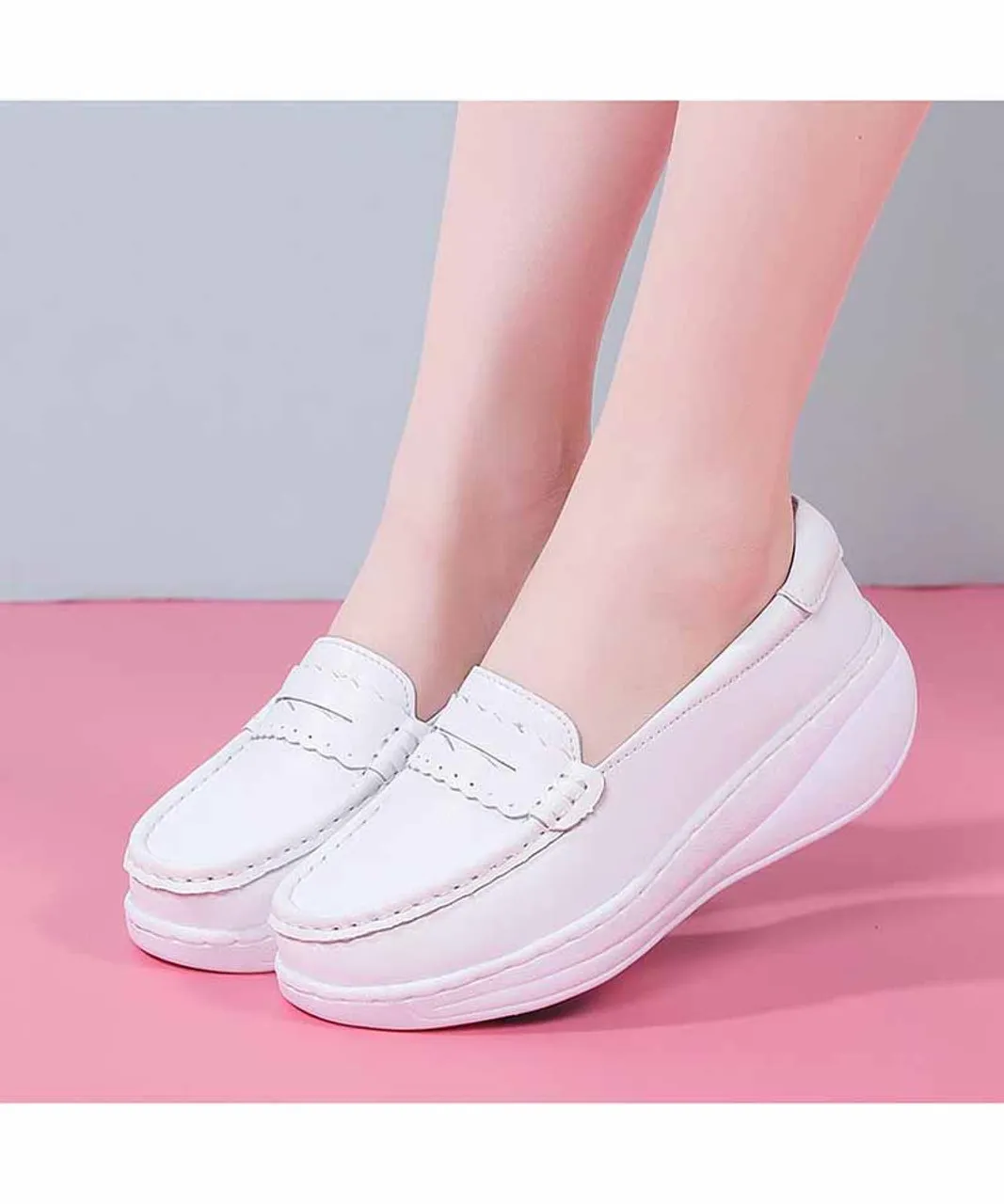 White Slip-On Sneaker with Rocker Bottom