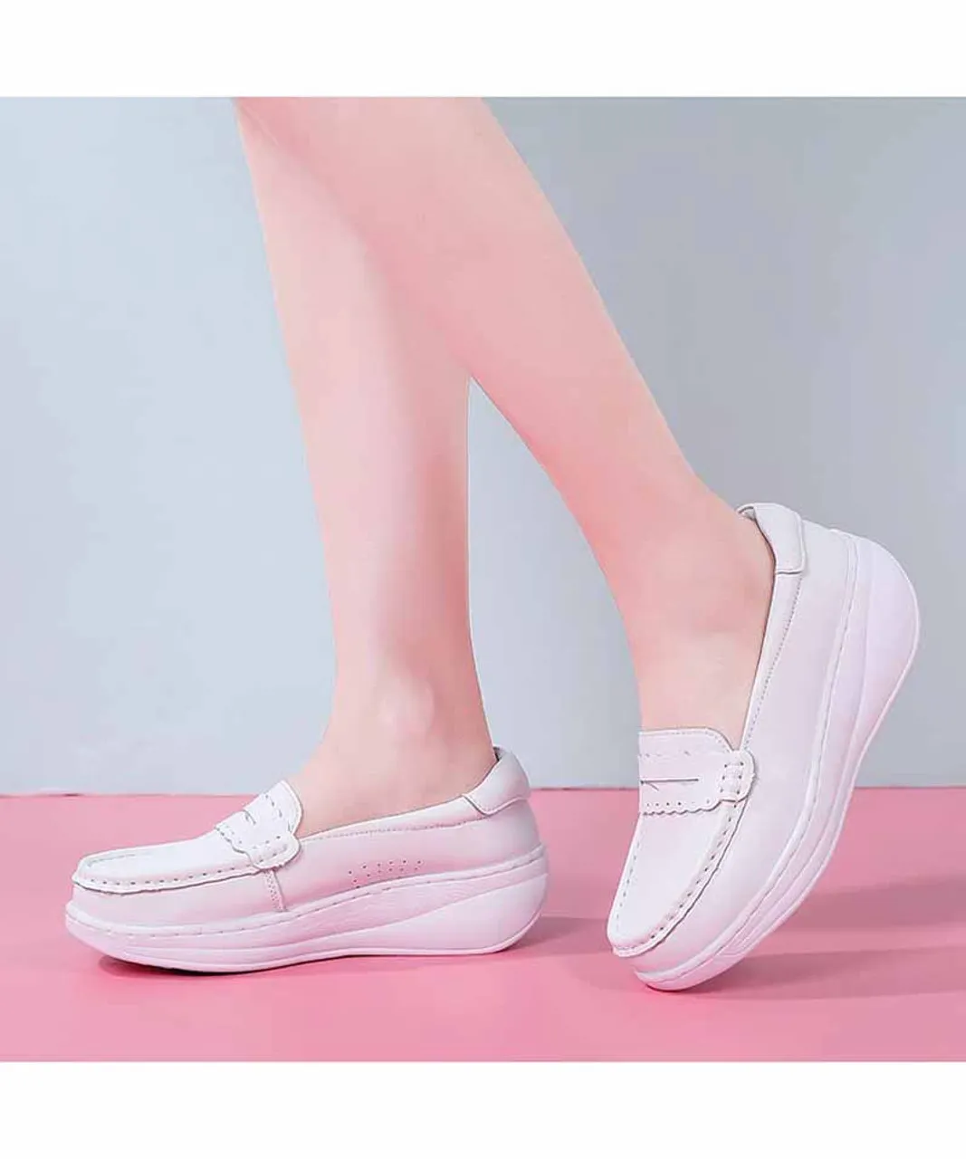 White Slip-On Sneaker with Rocker Bottom