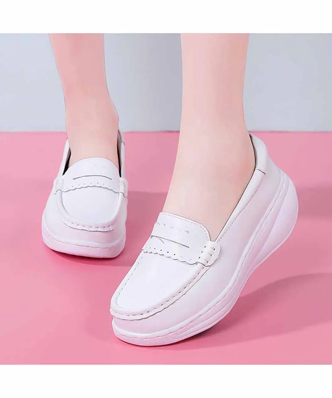 White Slip-On Sneaker with Rocker Bottom