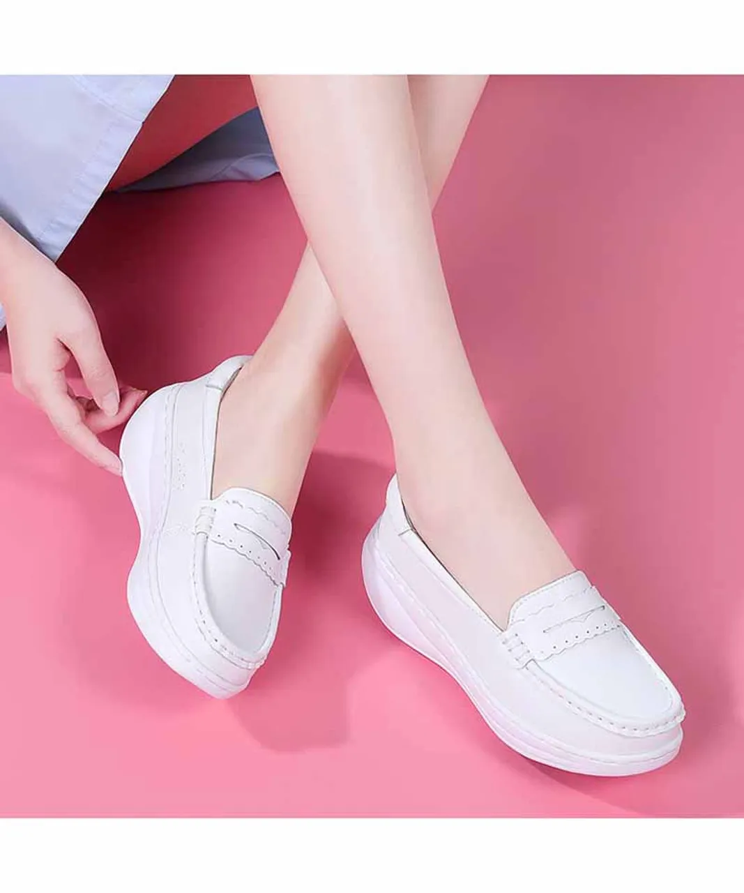 White Slip-On Sneaker with Rocker Bottom