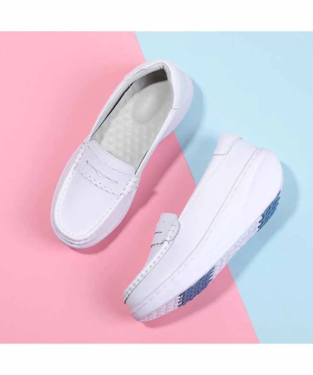 White Slip-On Sneaker with Rocker Bottom