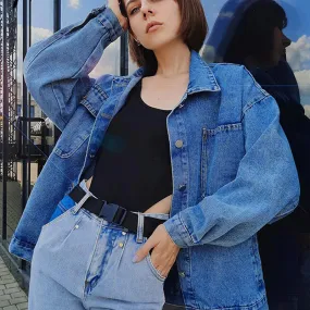 Winter Blue Jean Oversized Denim Jacket with Big Pockets.