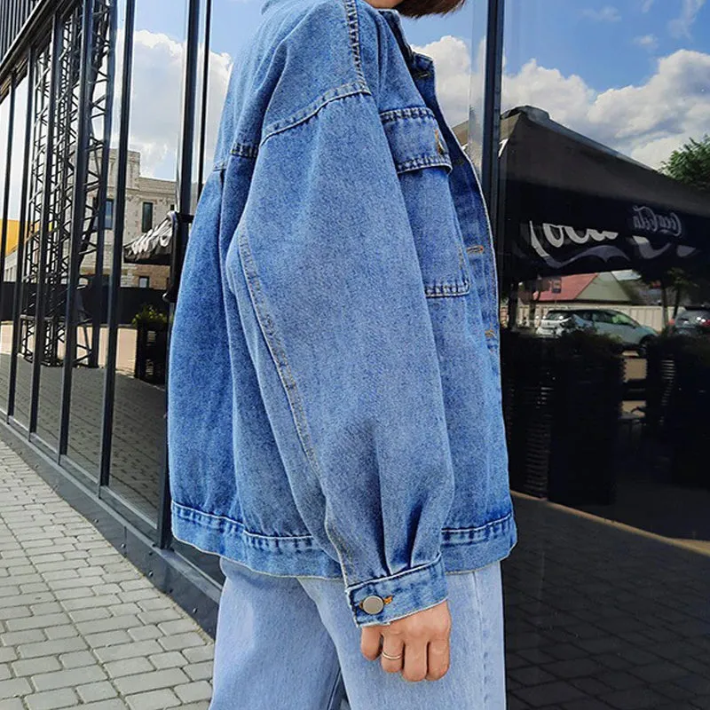 Winter Blue Jean Oversized Denim Jacket with Big Pockets.