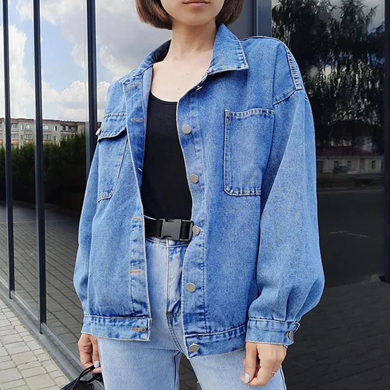 Winter Blue Jean Oversized Denim Jacket with Big Pockets.