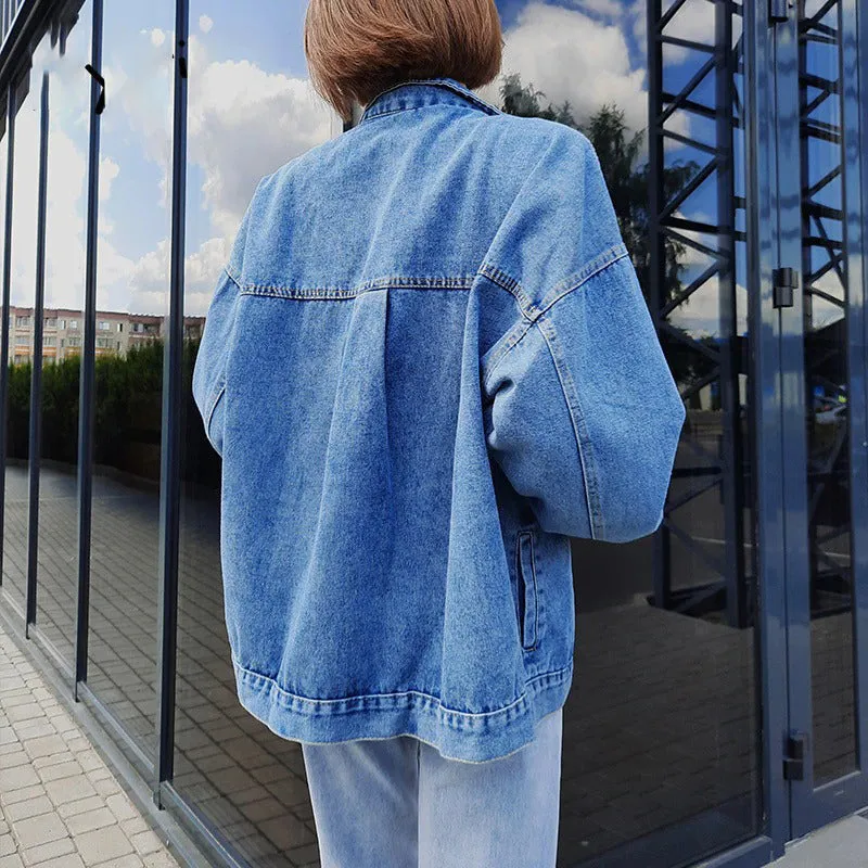 Winter Blue Jean Oversized Denim Jacket with Big Pockets.