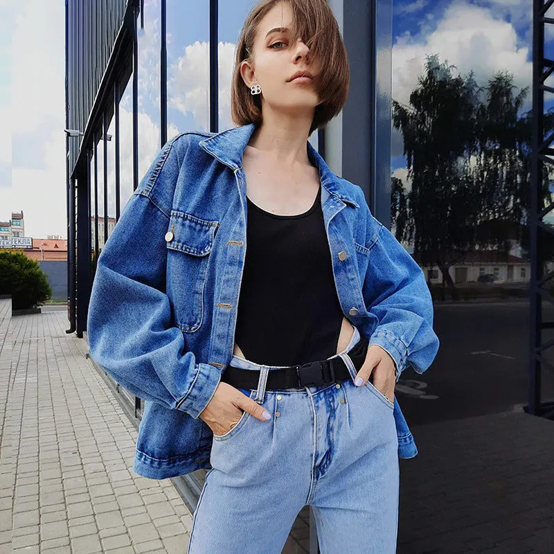 Winter Blue Jean Oversized Denim Jacket with Big Pockets.