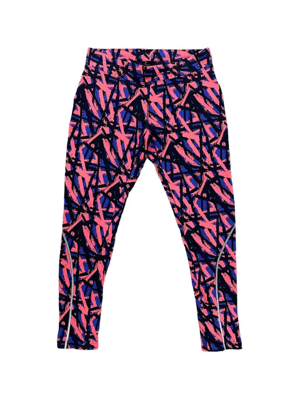 Women's High Rise Bright Pink Abstract Print Running Leggings with Reflective Strips - M