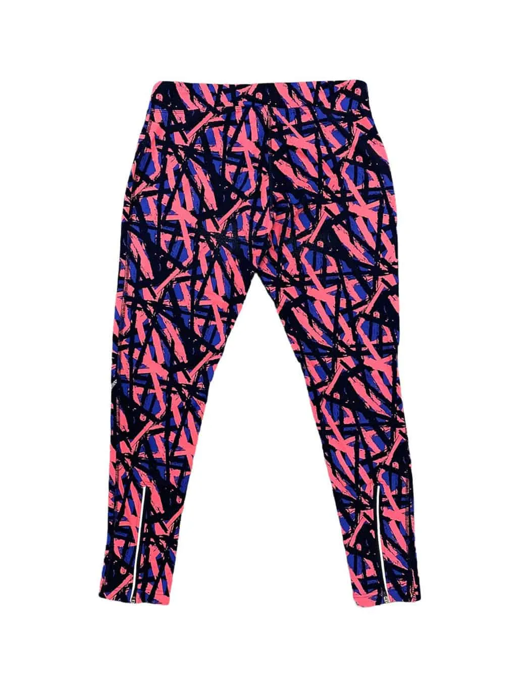 Women's High Rise Bright Pink Abstract Print Running Leggings with Reflective Strips - M