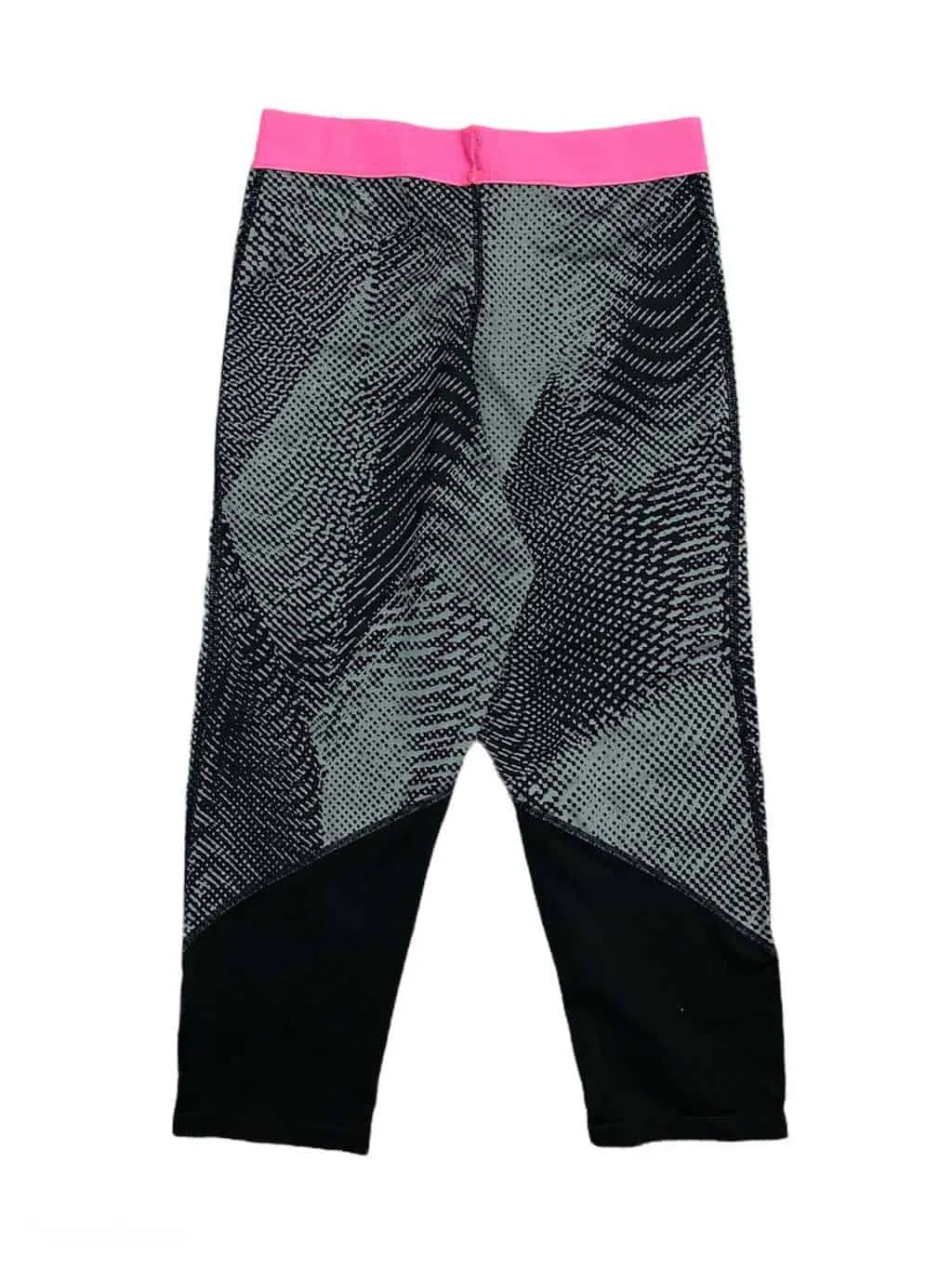 Women's Nike Pro 3/4 Length Leggings, Pink Waistband, Abstract Grey and Black Design - XS/S