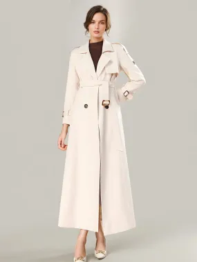 Women's Modern Trench Coat with Turndown Collar and Full-Length Button Closure