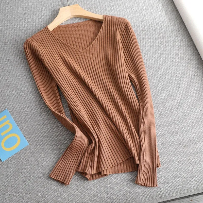 Women's V-Neck Knit Sweater Pullover - Solid Color